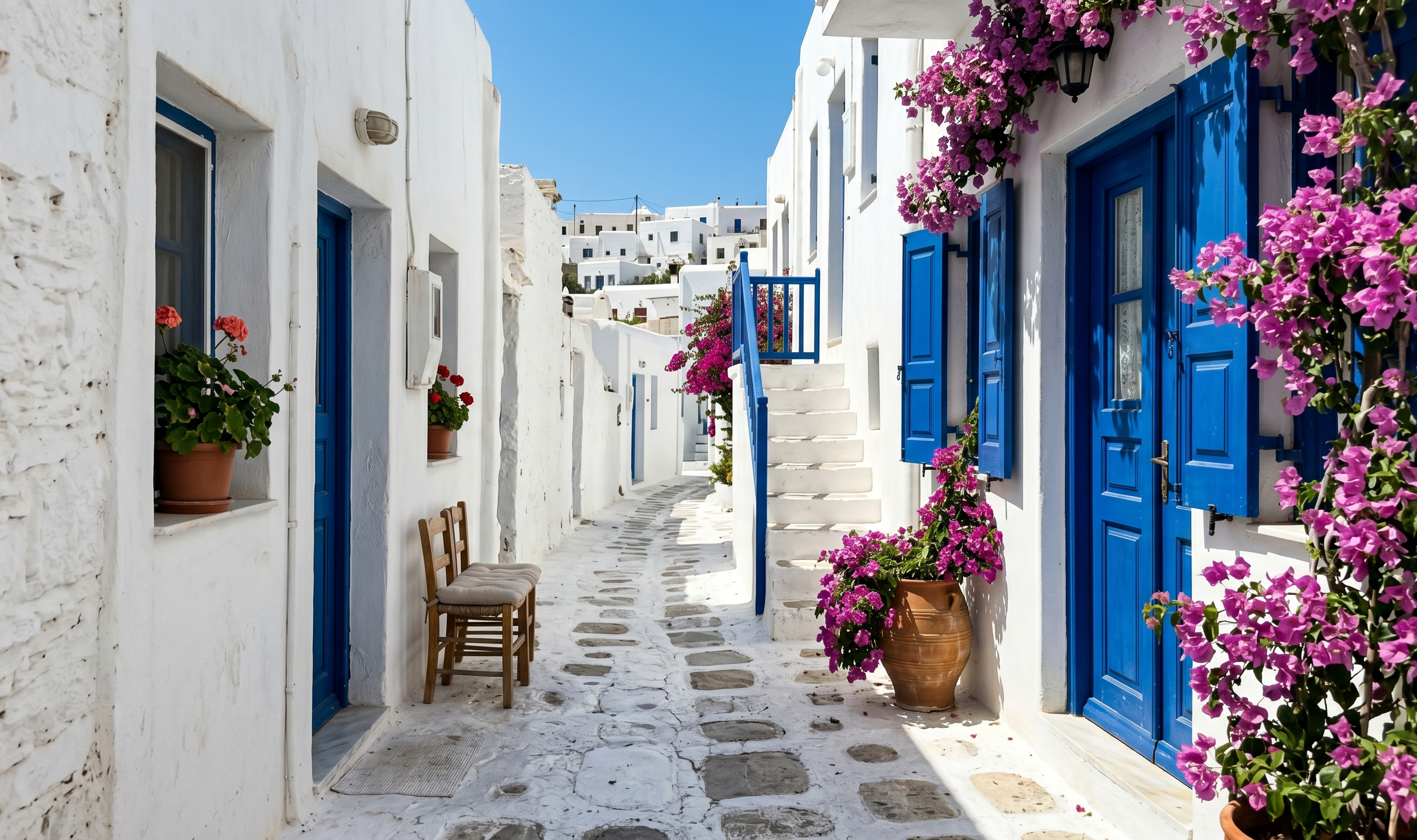 Mykonos beach, white architecture and slow island luxury